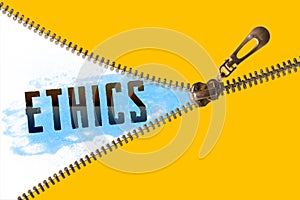 Ethics word under zipper