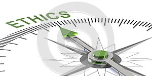 Ethics word on white compass