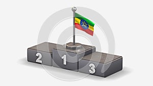 Ethiopia 3D waving flag illustration on winner podium.