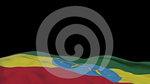 Ethiopia fabric flag waving on the wind loop. Ethiopian embroidery stiched cloth banner swaying on the breeze. Half-filled black