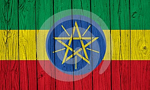 Ethiopia Flag Over Wood Planks