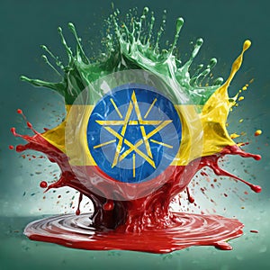 Ethiopia flag paint liquid explosion on isolated background , generated by AI