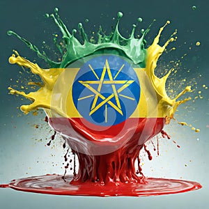 Ethiopia flag paint liquid explosion on isolated background , generated by AI