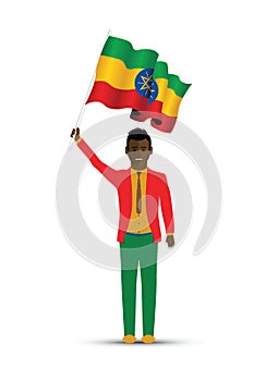 Ethiopia flag waving man