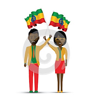 Ethiopia flag waving man and woman