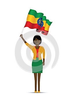 Ethiopia flag waving woman