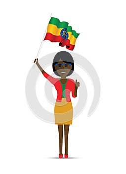 Ethiopia flag waving woman