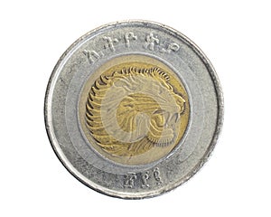 Ethiopia one birr coin on white isolated background