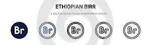 Ethiopian birr icon in filled, thin line, outline and stroke style. Vector illustration of two colored and black ethiopian birr