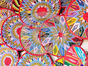 Ethiopian handmade Habesha baskets sold in Axum, Ethiopia.