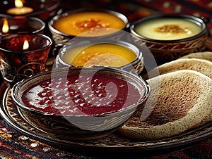 Ethiopian injera bread with stews image