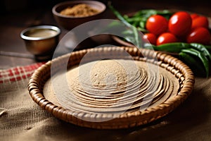 ethiopian injera in a woven basket