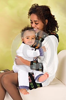 Ethiopian mother hugging baby