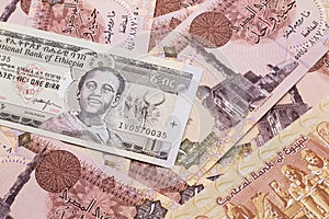 An Ethiopian one birr bank note with Egyptian one pound bank notes