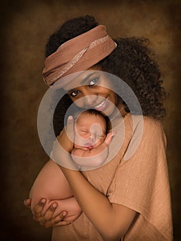 Happy Ethiopian mother with newborn baby photo