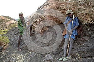 Ethiopians with hay bundles