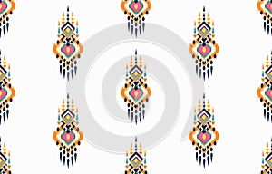 Ethnic abstract ikat art. Seamless pattern in tribal, folk embroidery, and Mexican style.