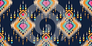 Ethnic abstract ikat art. Seamless pattern in tribal, folk embroidery, and Mexican style.