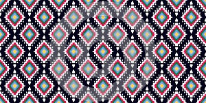 Ethnic abstract ikat art. Seamless pattern in tribal, folk embroidery, and Mexican style.