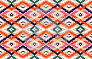 Ethnic abstract ikat art. Seamless pattern in tribal, folk embroidery, and Mexican style.