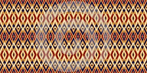 Ethnic abstract ikat art. Seamless pattern in tribal, folk embroidery, and Mexican style.