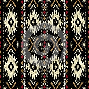 Ethnic abstract ikat art. Seamless pattern in tribal, folk embroidery, and Mexican style. Aztec geometric art ornament print