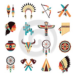 Ethnic american indigenous icons set photo