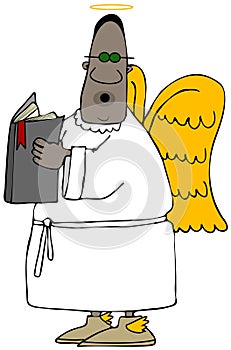 Ethnic angel singing from a hymnbook.
