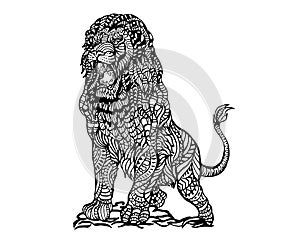 Ethnic Animal Doodle Detail Pattern - Angry Lion Zentangle Illustration