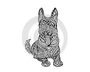 Ethnic Animal Doodle Detail Pattern - German Sheppard Dog Zentangle Illustration