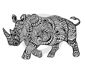 Ethnic Animal Doodle Detail Pattern - Owl Rhinoceros Zentangle Illustration