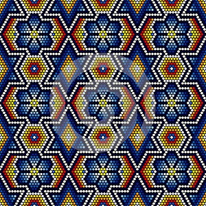 Ethnic art huichol repeat seamless pattern photo