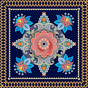 Ethnic bandana print with floral paisley pattern. Persian, indian, indonesian motives.