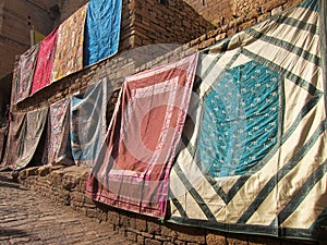 Ethnic bedsheets on display Rajasthan