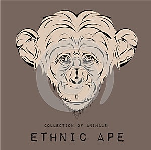 Ethnic black head of ape. totem/tattoo design. Use for print, posters, t-shirts. Vector illustration