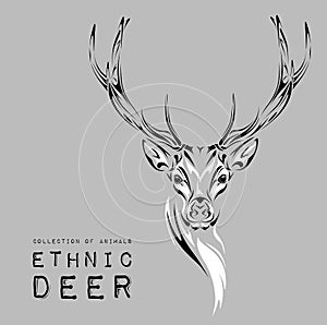 Ethnic black head of deer on the white background totem / tattoo design. Use for print, posters, t-shirts. Vector illustration