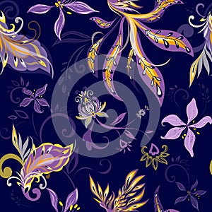 Ethnic bohemian seamless repeatins tile pattern. Paisley ornament with fenix bird and flowers