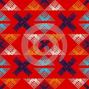 Ethnic boho seamless pattern. Patterned national figures. Patchwork texture. Weaving. Traditional ornament. Tribal pattern. Folk m