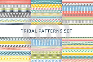 Ethnic boho tribal indian seamless patterns set.
