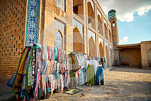 Ethnic cloth at street market in Uzbekistan