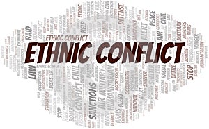 Ethnic Conflict word cloud. Vector made with the text only.