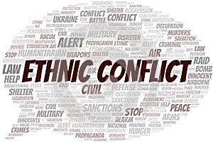 Ethnic Conflict word cloud. Vector made with the text only.