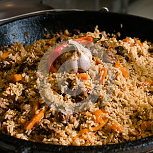 Ethnic cuisine pilaf traditional uzbek meal food