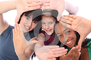 Ethnic culture and fun three student girl friends