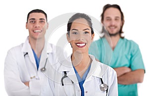 Ethnic doctor with collegues