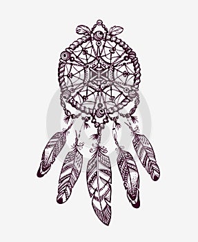 Ethnic dream catcher with feathers. American Indian style. Vector illustration