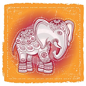 Ethnic elephant on tribal background. Indian god Ganesha. Indian symbol for prints and posters