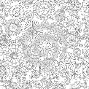 Ethnic floral mandalas, doodle background circles in vector. Seamless pattern.