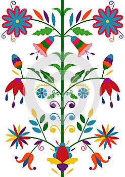 Ethnic floral seamless pattern isolated on white background. Mexican traditional Otomi embroidery style.