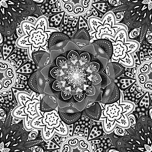 Ethnic floral seamless pattern with mandalas